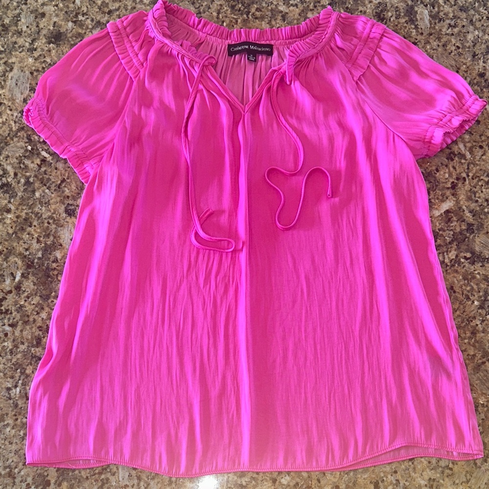 Catherine Malandrino Silky Hot Pink Peasant short sleeved Blouse